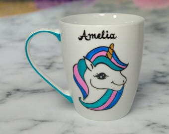 Personalised Hand-Painted Unicorn Mug. Birthday Gifts For Girls. Custom Nane Unicorn Gift Idea.