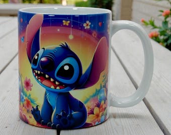 Personalised Stitch Ceramic Mug: 11oz Ceramic Lilo and Stitch Cup with Gift Box. Made in Ireland.