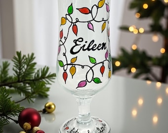 Personalised Hand-painted Glittering Christmas  Beer/Cider Glass. Made in Ireland.
