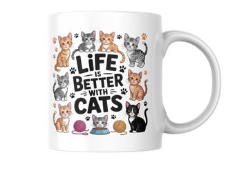 Personalised Ceramic Cat Coffee Mug - Gift for Cat Mom. Custom Name Birthday Present for Cat Owner with Gift Box