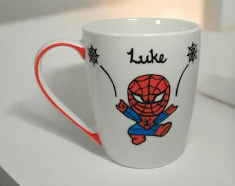 Personalized Spider-Man Mug, Hand-Painted Porcelain Mug, Kid's Gift