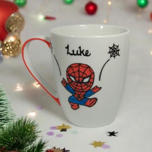 Personalized Spider-Man Mug, Hand-Painted Porcelain Mug, Kid's Gift image 4