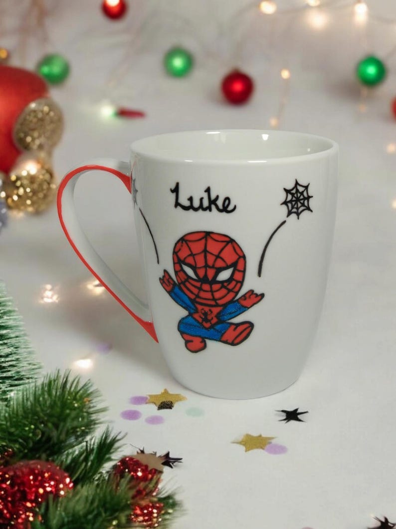 Personalized Spider-Man Mug, Hand-Painted Porcelain Mug, Kid's Gift image 4