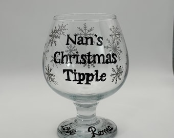 Hand-Painted Christmas Snowflake Brandy Glass, Irish Gift
