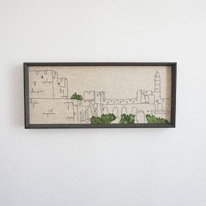 Jerusalem art, Jerusalem wall art, old city Jerusalem, Tower of David, Israel art, free motion embroidery, textile art