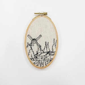 Jerusalem art, Jerusalem wall art, old city Jerusalem, Jerusalem embroideries, Montefiore windmill, free motion embroidery, textile pictures