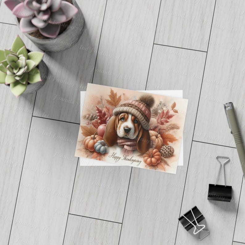 Basset Hound Thanksgiving Cards, Watercolor Dog Art (digital Download ...