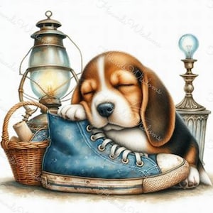 Beagle Hund Hound Welpe schlafend druckbare 12 Poster Aufkleber Schmuck Tshirt Geschenk Handwerk Karte Digital ClipArt Andere Rassen On Demand