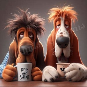 Bloodhound Dog Basset Hound Clipart Cane Cucciolo Caffè Stampabile 5JPG 5PNG Poster Adesivo JTshirt Regalo Digitale Umoristico Amanti dei Cani Regalo