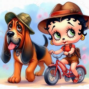Betty Boop Cartoon Bloodhound Dog Basset Hound Puppy Printable 10 Poster Sticker Tshirt   Craft Card Digital ClipArt Other Breeds On Demand