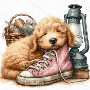 Goldendoodle Labradoodle Hound Puppy Sleeping Printable 12 Poster Sticker Jewelry Tshirt Craft Card Digital ClipArt Other Breeds On Demand