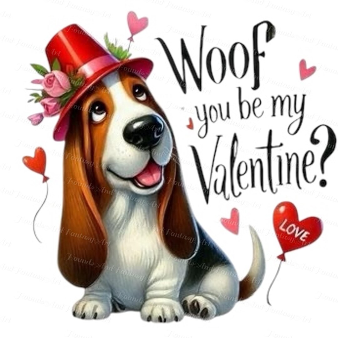 Basset Hound Puppy Valentines Day Digital Download Scrapbooking Craft ...