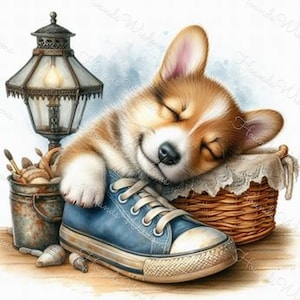Welsh Corgi Dog Hound Puppy Sleeping Printable 12 Poster Sticker Jewelry Tshirt  Gift Craft Card Digital ClipArt Other Breeds On Demand
