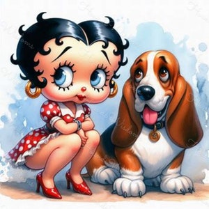 Betty Boop Cartoon Basset Hound Bloodhound Dog  Puppy Printable 10 Poster Sticker  Gift Craft Card Digital ClipArt Other Breeds On Demand