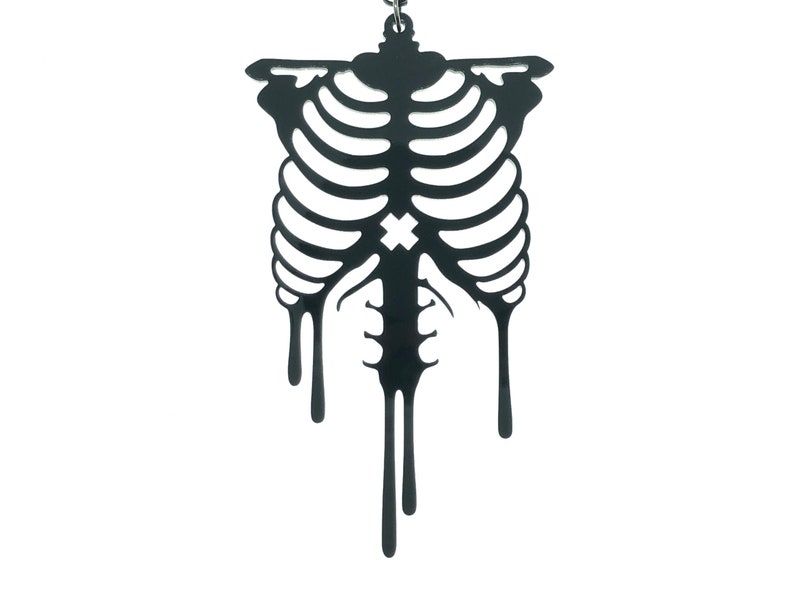 Black Ribcage Ribs Bones Skeleton Plastic Acrylic Black Chain Necklace