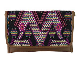 REDUCED TO CLEAR Convertible Clutch, Guatemalan clutch, Guatemalan leather clutch, Guatemalan textile clutch