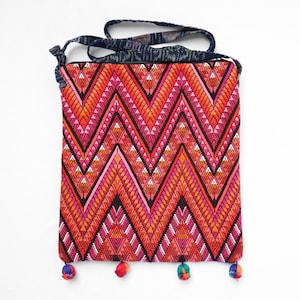 MEDIUM boho pompom bag, Guatemalan bag, huipil bag, messenger bag, shoulder bag, crossbody bag, smartphone bag