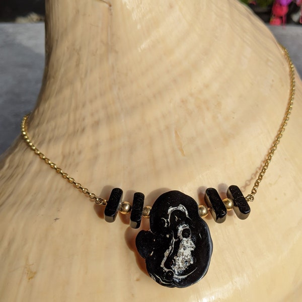 Artisan Genuine Hawaiian vintage Black Coral 20 inch Necklace, 14kt Gold, Rare Antipatharian Coral, Handcrafted