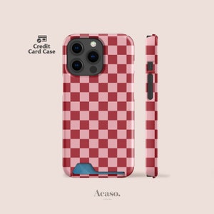 Funda para teléfono con tarjetero para iPhone 15, iPhone 14, Samsung S23 y más, con cuadros rosas y rojos de Acaso