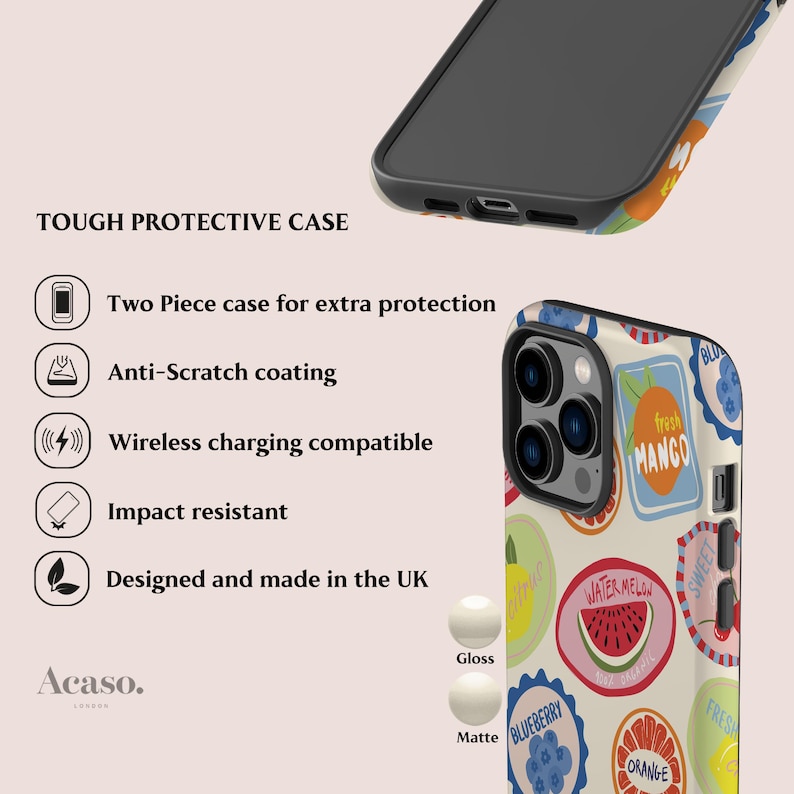 Fruit Stickers Case for iPhone 16 Pro, iPhone 15, Pixel 9 Pro, Cases for Galaxy S25 & More Unique Designs by Acaso image 4