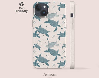 Capa ecológica para celular com tartarugas marinhas para iPhone e Galaxy, livre de plástico.