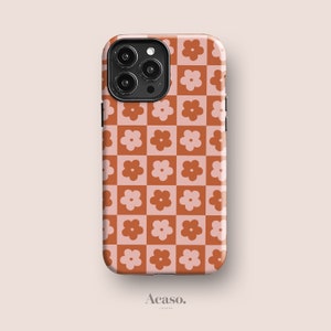 Floral Checkers Phone Case for iPhone 13, iPhone 12, iPhone 11, iPhone XR and More Models - Checkered Y2K Case in Pink & Red