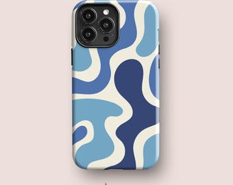 FUNKY WAVES Phone Case for iPhone 14 Case, iPhone 13 Mini, iPhone 12 Pro, iPhone 11, More Models | Wavy Lines, Blue