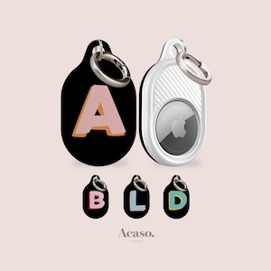 Custom AirTag Holder for Apple AirTags: Name Initial AirTag Cover with Ring Chain for Luggage, Bags & Pet Collars