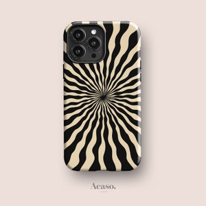 SUNSHINE RAY Phone Case for iPhone, for Samsung and Google Pixel, All Models | Wavy Pattern, Retro, Abstract, Funky, Black, Beige