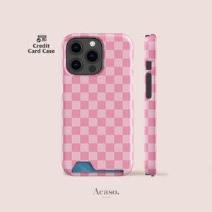 Pink Checkers Card-hoesje voor iPhone 16 Pro, iPhone 15+, iPhone 14, iPhone 13 en meer Creditcardhoesjes van Acaso