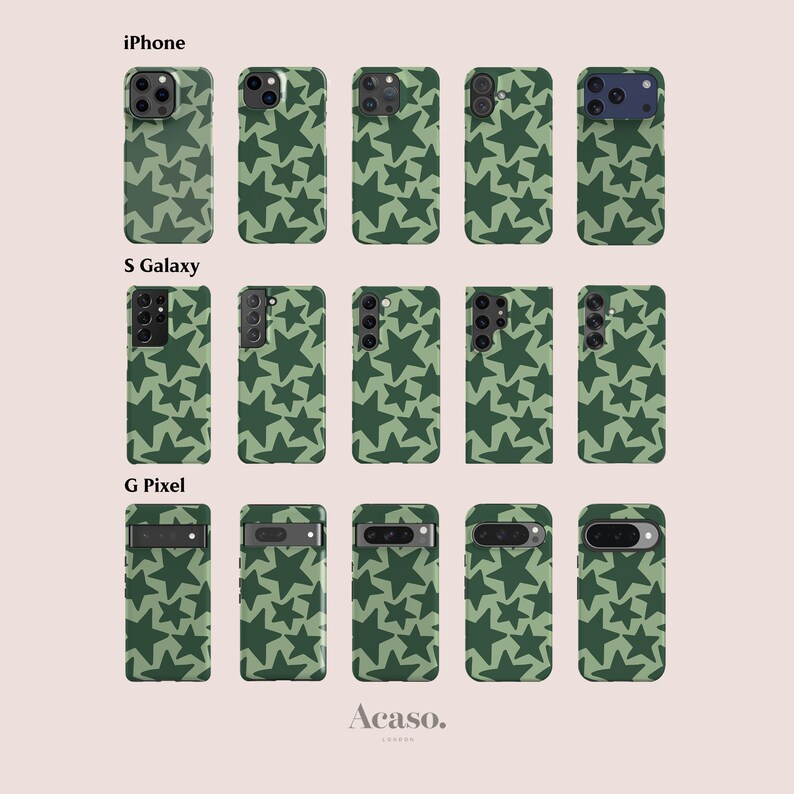 Green Stars Phone Case for iPhone 14 Case, iPhone 13 Pro Max, iPhone 12, iPhone 11, More Models | Green, Mint, Boho Chic image 2