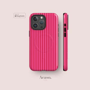 Hot Pink Striped MagSafe Case for iPhone 16, iPhone 15, iPhone 14 & iPhone 13 Series Only
