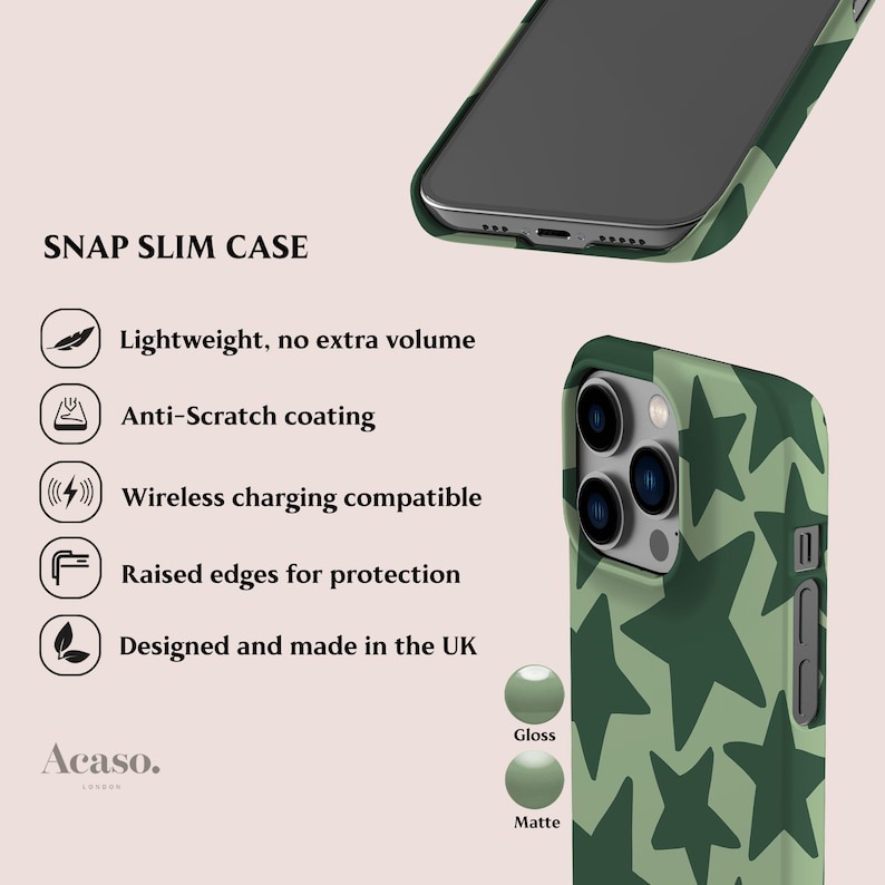 Green Stars Phone Case for iPhone 14 Case, iPhone 13 Pro Max, iPhone 12, iPhone 11, More Models | Green, Mint, Boho Chic image 3