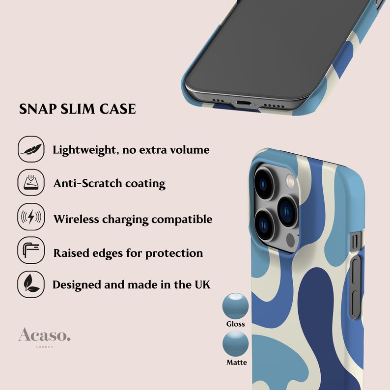 FUNKY WAVES-telefoonhoesje voor iPhone 14, iPhone 13 Mini, iPhone 12 Pro, iPhone 11, meer modellen | Golvende lijnen, blauw afbeelding 3