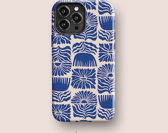 Coque de portable Matisse avec damier bleu pour iPhone 14 Pro, iPhone 12 Mini, iPhone 11, iPhone XR et autres modèles