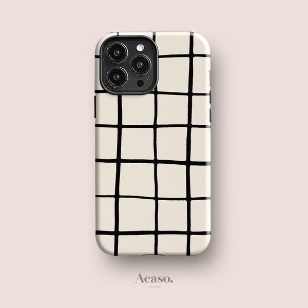 Minimal Grid Phone Case for iPhone 8, for Samsung S10, Google Pixel 4 and More Models in Cream, Black