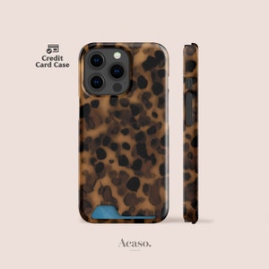 Étui cartonné écaille foncé pour iPhone 15, coque iPhone 14, coque iPhone 13 Pro, coque iPhone 12, porte-cartes, rangement pour cartes, marron