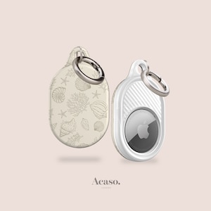 Vintage Shells AirTag Holder in Cream - Apple AirTag Case for Luggage, Bags, Pet Collars with Keychain