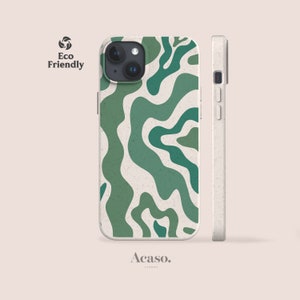 Green Wavy Eco Case for iPhone 15, iPhone 14, for Galaxy S22 & More Biodegradable Phone Cases Made with Bamboo