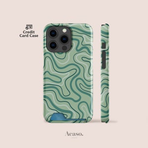 Funda para teléfono MAYA LINE ART con tarjetero para iPhone 13 Pro, iPhone 12 y Samsung S22 / Ondulado, Verde