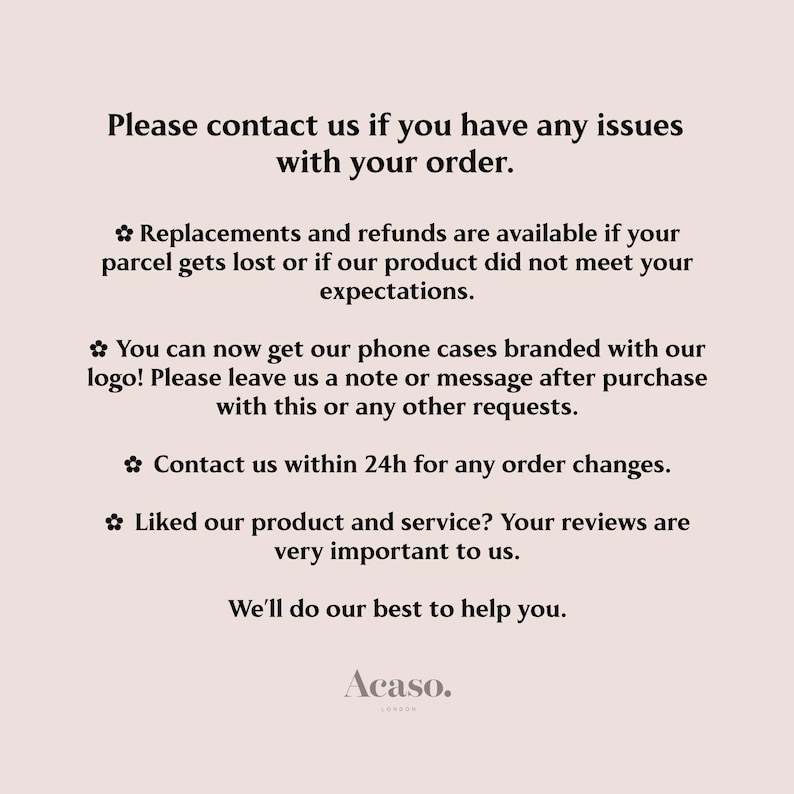 a sign that says please contact us if you have issues with your order