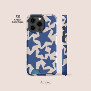 Blue Stars Card-hoesje voor iPhone 15, iPhone 14-hoesje, iPhone 13 Pro-hoesje, voor Samsung S22 en meer