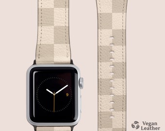 Cream Checkered Watch Strap for Apple Watch Series 1, 2, 3, 4, 5, 6, 7, 8 and SE | Vegan Leather, Eco-Friendly, Checkers