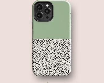 Coque de portable verte à pois géométriques pour iPhone 11, pour Samsung S20 et Google Pixel 4a, tous les modèles, par Acaso London