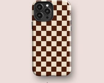 Capa marrom cacau para iPhone 15, capa xadrez para iPhone 14, iPhone 12, iPhone 13, iPhone 11 e outros modelos.
