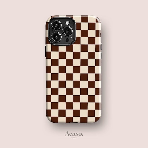 Cocoa Brown iPhone 15 Case, Checkered Phone Case for iPhone 14, iPhone 12, iPhone 13, iPhone 11 and More Models