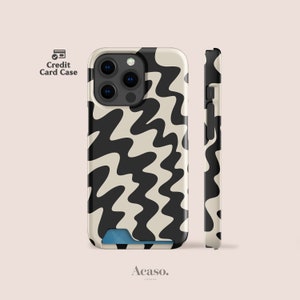 Funda para iPhone con tarjetero para iPhone 13 Pro, iPhone 14 Pro Max, Samsung S21 Ultra y más, con diseño ondulado en negro.