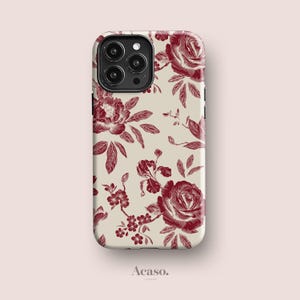 Coque Fleurs Jouy pour iPhone 16 Pro, iPhone 15, iPhone 13, iPhone 11 et plus encore Vintage Old Money Coques de portable bordeaux