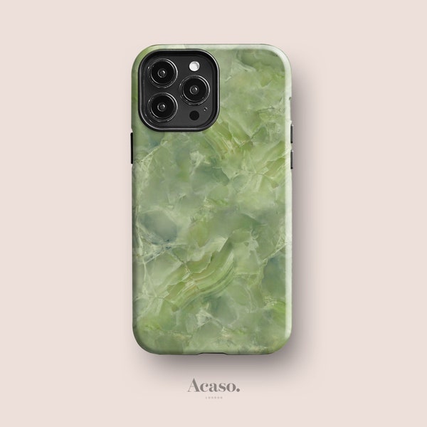 Marmeren salie telefoonhoesje | Groen iPhone 14 Pro hoesje, iPhone 11, Samsung S21, Pixel 7, meer modellen | Gemarmerd hoesje, Jadegroen, gepersonaliseerd