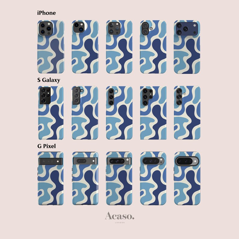 FUNKY WAVES-telefoonhoesje voor iPhone 14, iPhone 13 Mini, iPhone 12 Pro, iPhone 11, meer modellen | Golvende lijnen, blauw afbeelding 2